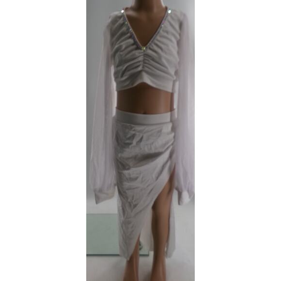 Dance Costume Large Child White Kelle Lyrical Contemporary Ballet Rhinestoned - Picture 1 of 5